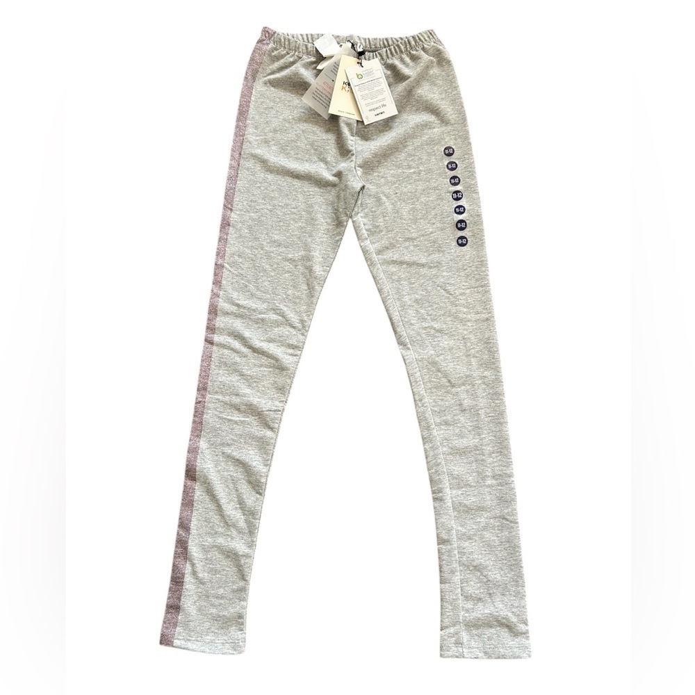 Koton Kids Gray Metallic Stripe Leggings Athletic Slim Girls Pants Size 11-12